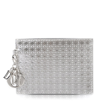 Christian Dior Metallic Calfskin Mico-Cannage Lady Dior Card Holder Silver 1 of 7