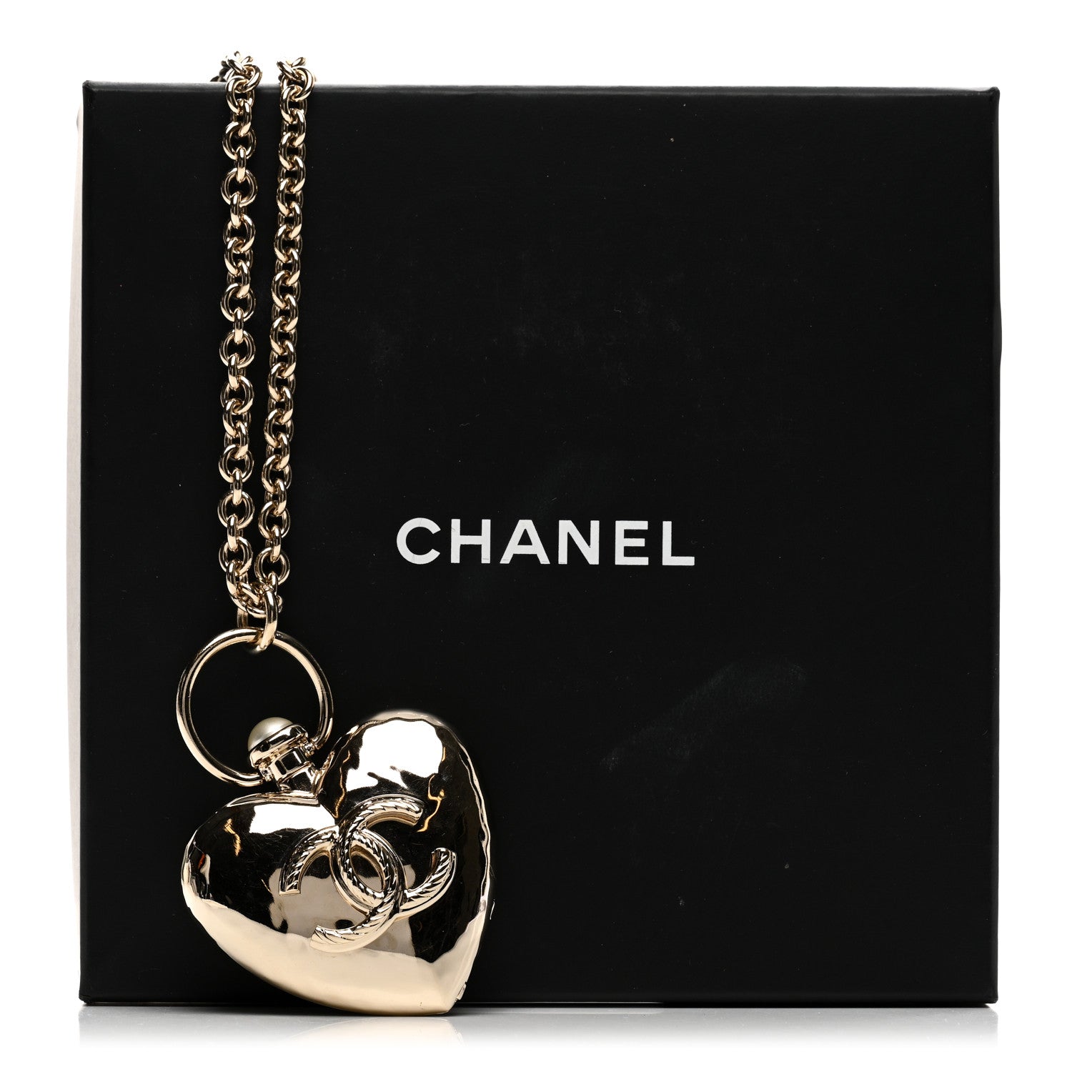 Chanel Metal CC Heart Locket Necklace Gold 6 of 6