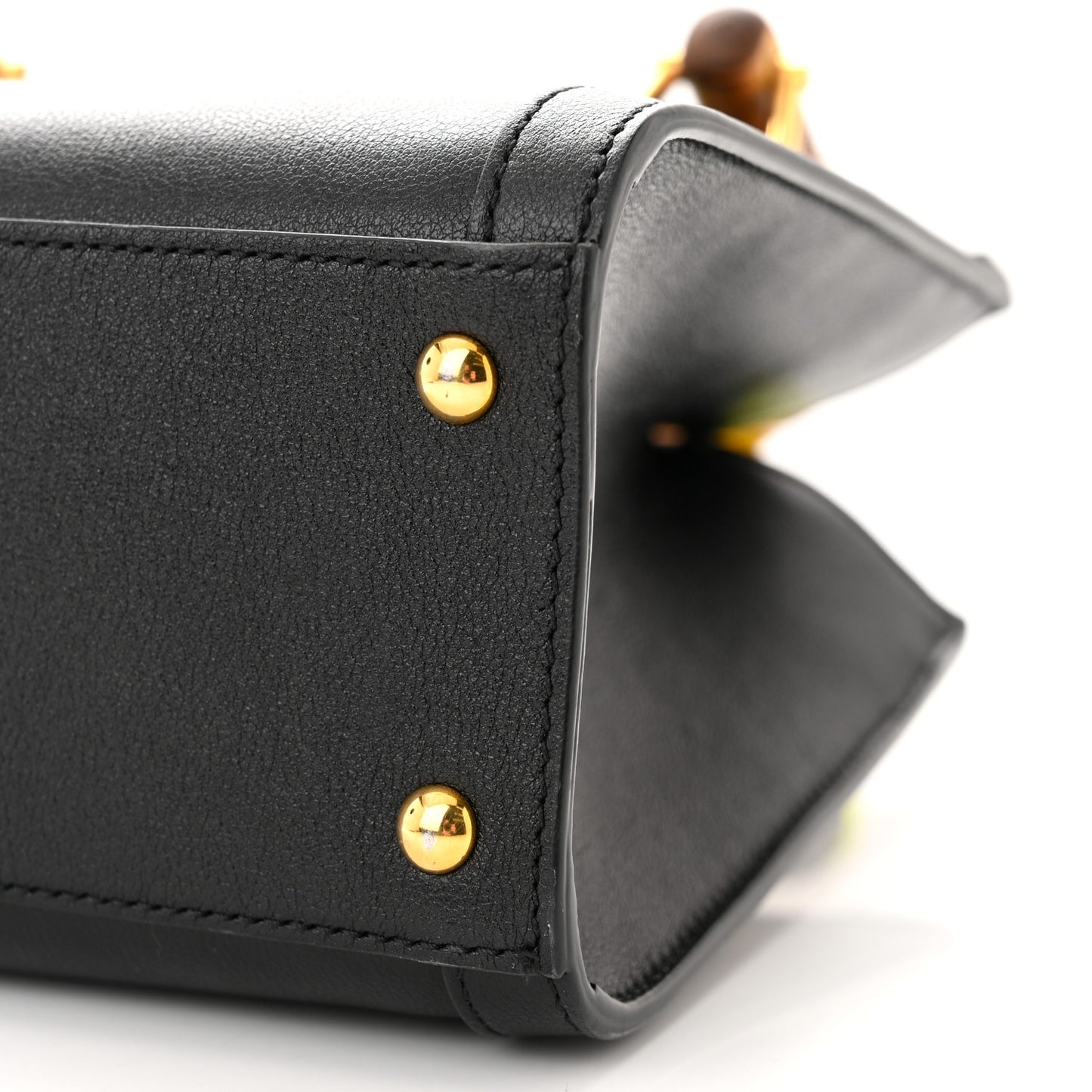 Wonka Grain Calfskin Mini Diana Tote Bag Black Yellow Fluo