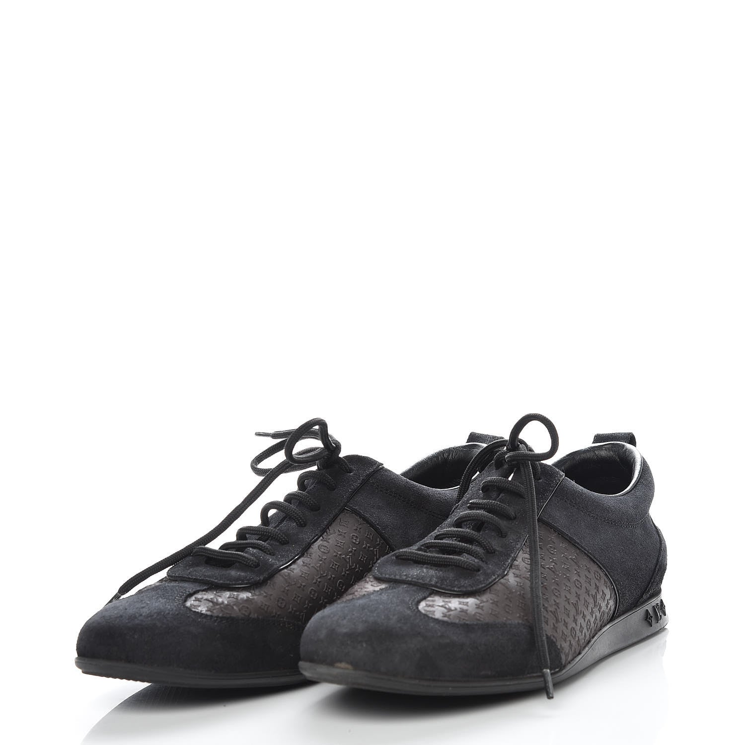 Louis Vuitton Suede Monogram Embossed Sneakers 38.5 Black 3 of 11