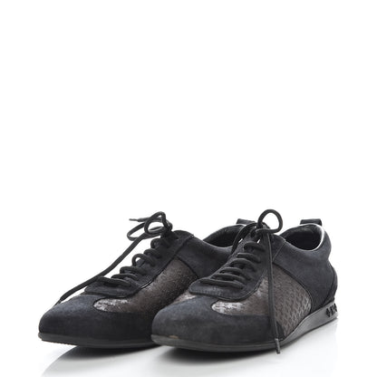 Louis Vuitton Suede Monogram Embossed Sneakers 38.5 Black 3 of 11