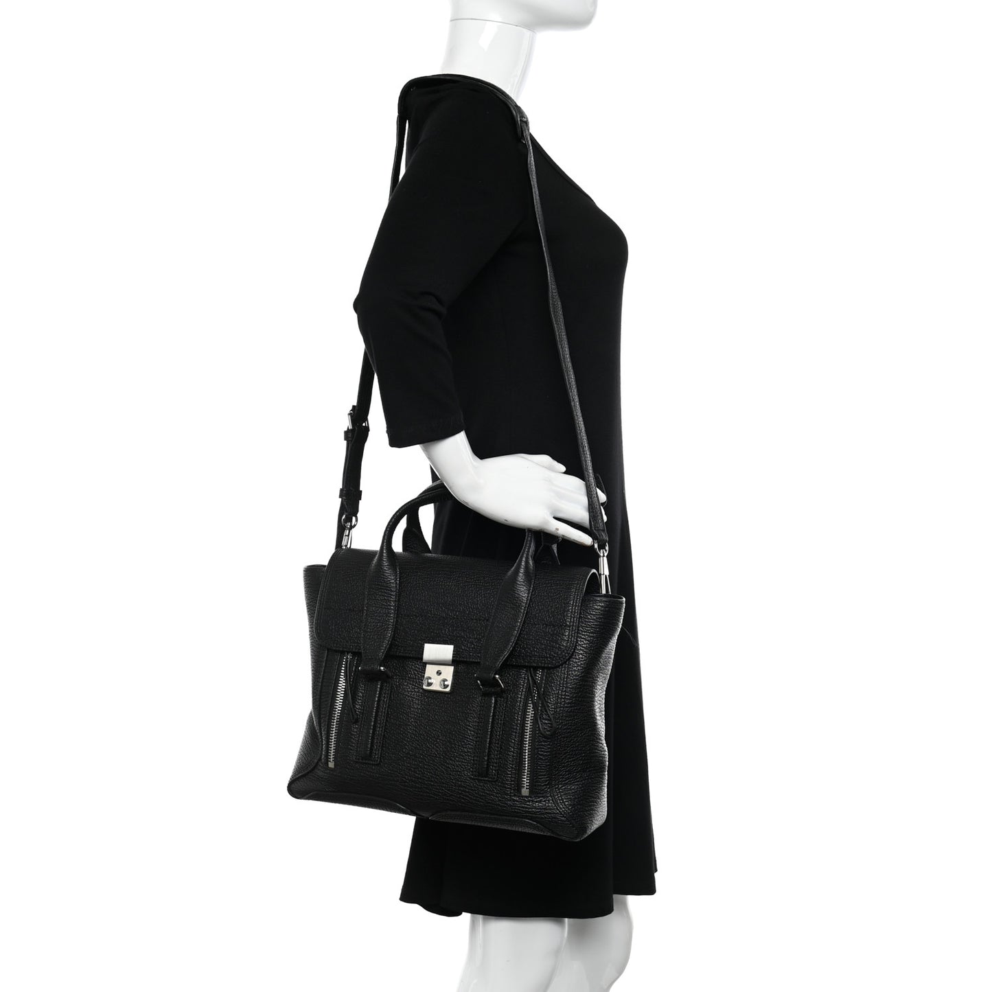 Textured Calfskin Medium Pashli Satchel Black