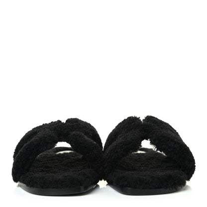Hermes Woolskin Oran Sandals 38 Black 2 of 4