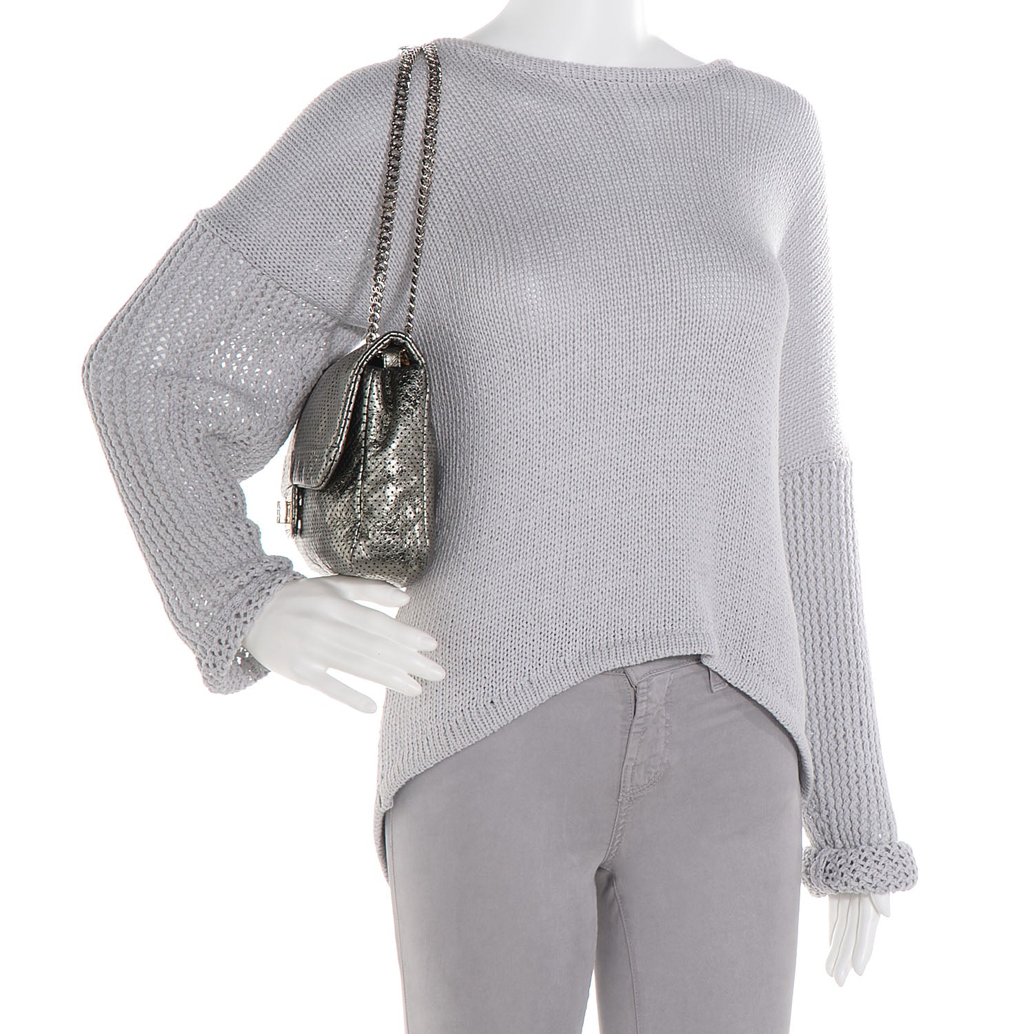 Chanel Metallic Crackled Calfskin Perforated Large Drill Flap Silver 2 of 8