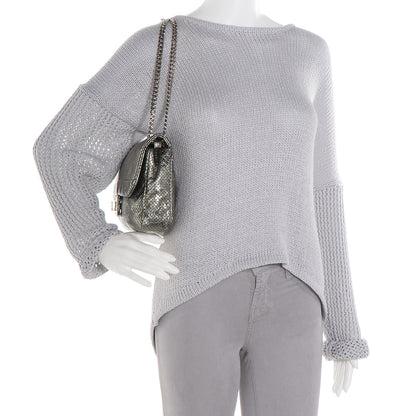 Chanel Metallic Crackled Calfskin Perforated Large Drill Flap Silver 2 of 8
