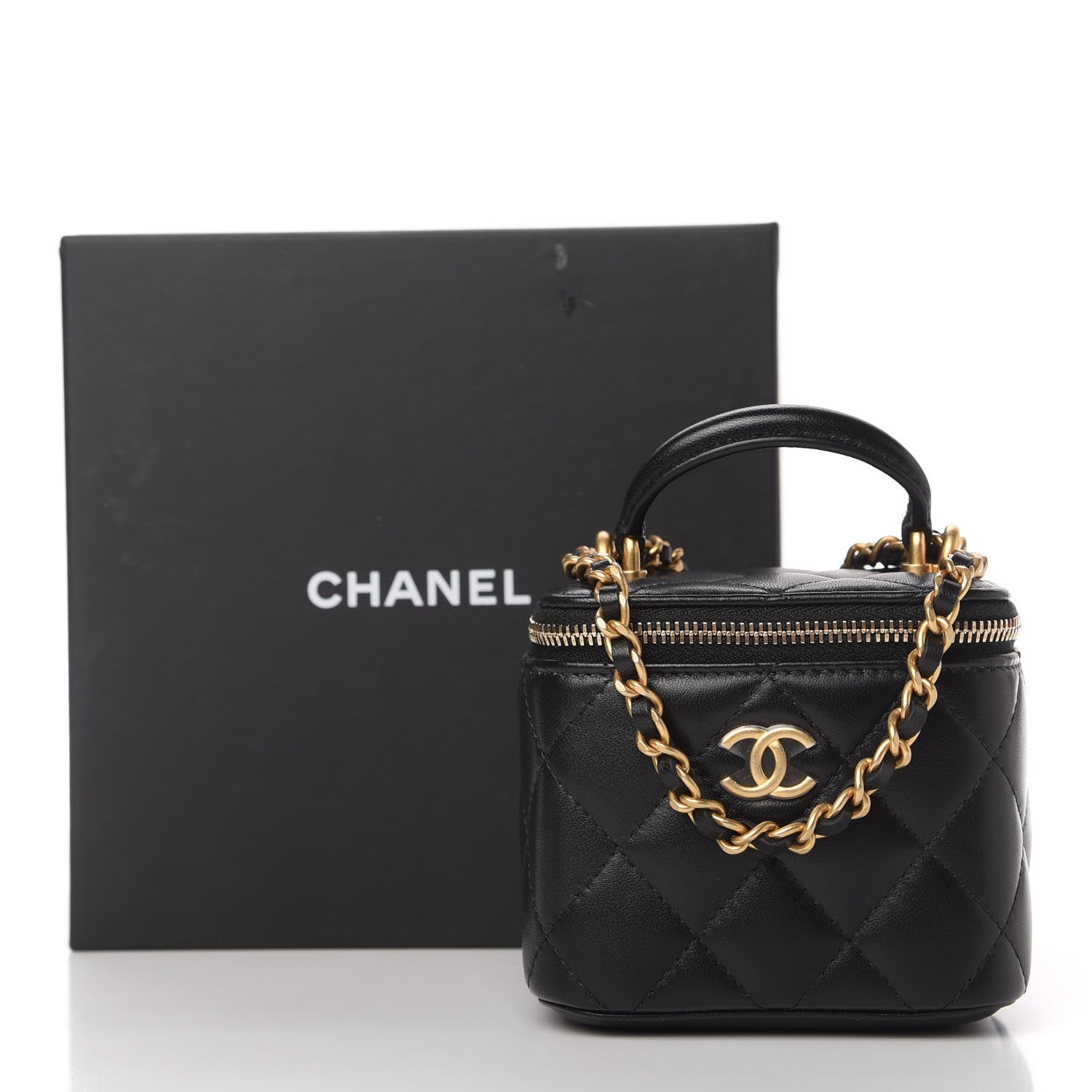 Chanel Lambskin Quilted Top Handle Mini Vanity Case With Chain Black 11 of 11