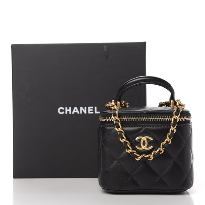 Chanel Lambskin Quilted Top Handle Mini Vanity Case With Chain Black 11 of 11