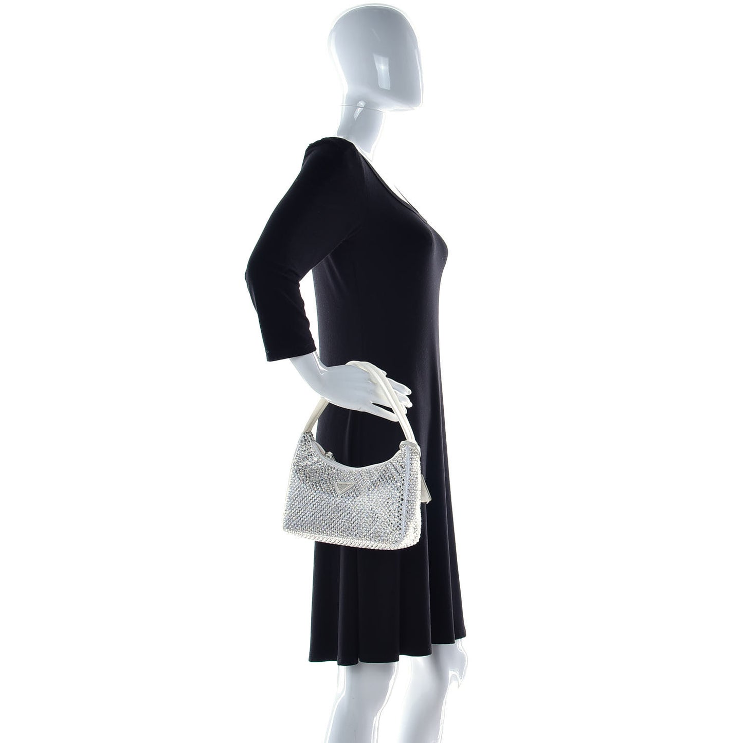 Satin Crystal Mini Re-Edition 2000 Bag White