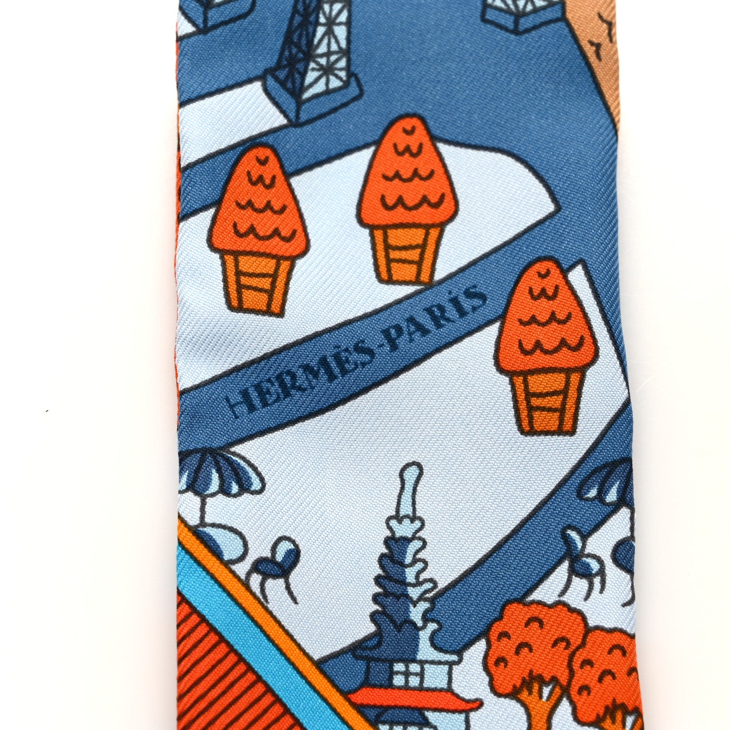 Hermes Silk Les Nouveaux Amoureux de Paris Twilly Ciel Blue Jean Orange 4 of 4