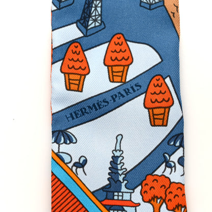 Hermes Silk Les Nouveaux Amoureux de Paris Twilly Ciel Blue Jean Orange 4 of 4