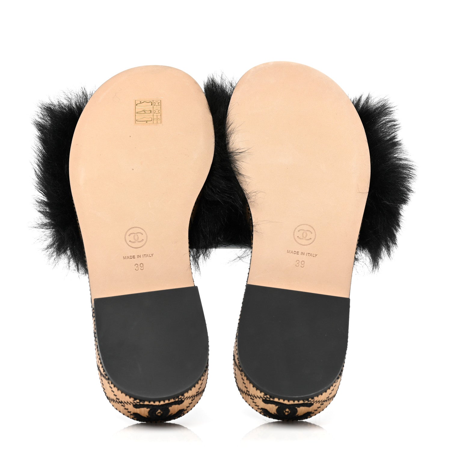 Chanel Shearling Lambskin CC Mules 39 Black White 5 of 9