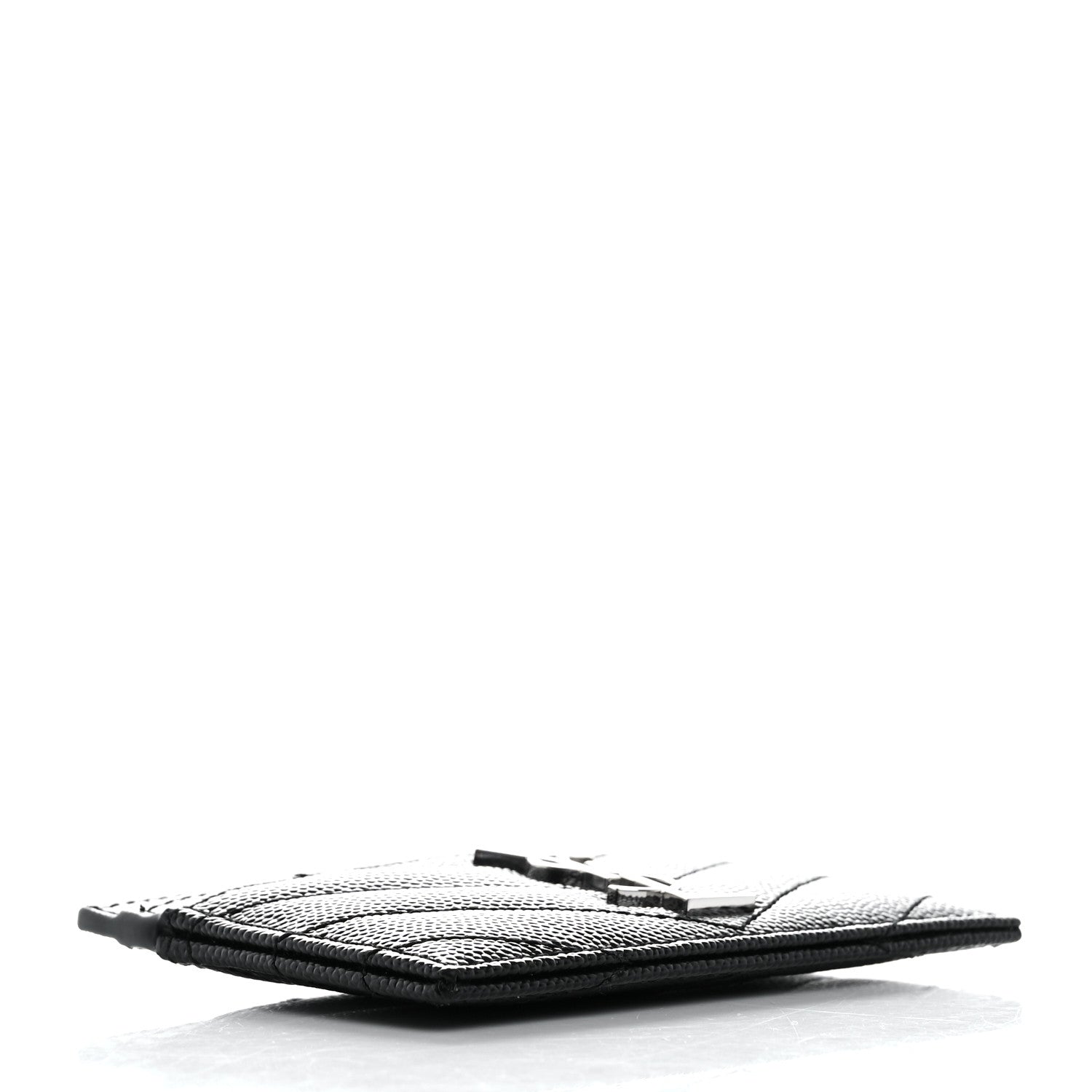 Saint Laurent Grain De Poudre Matelasse Chevron Monogram Credit Card Case Black 4 of 10