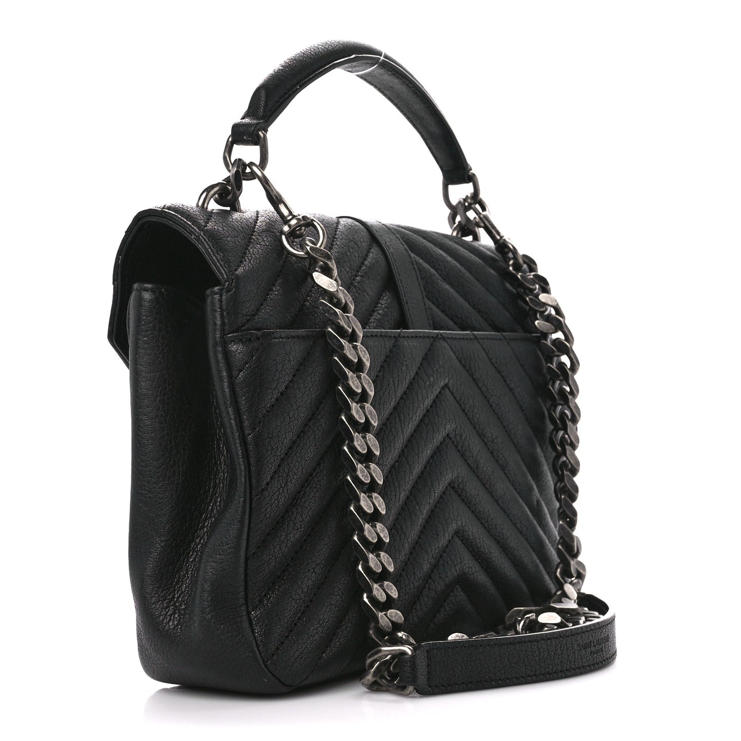 Sheepskin Matelasse Chevron Monogram Medium College Bag Black