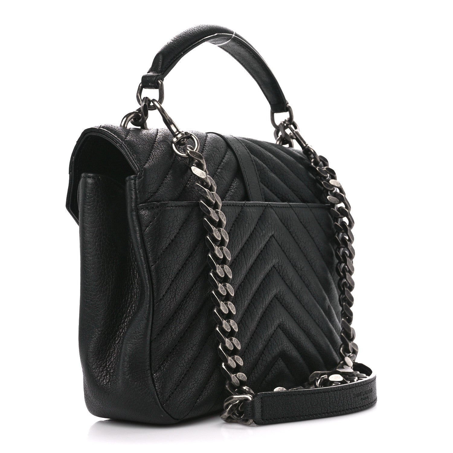 Saint Laurent Sheepskin Matelasse Chevron Monogram Medium College Bag Black 3 of 11