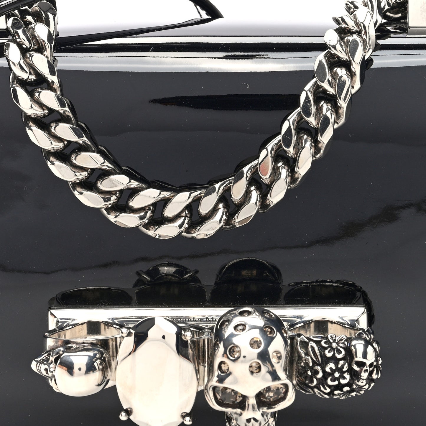 Patent Mini Jeweled Knuckle Satchel Black