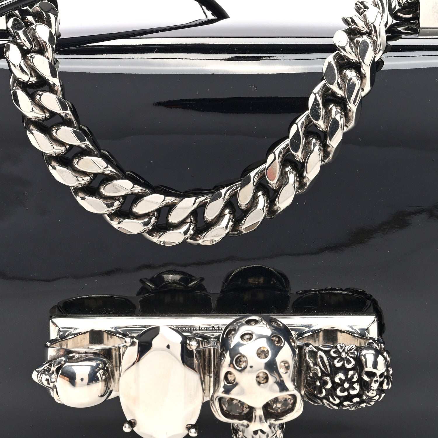 Alexander McQueen Patent Mini Jeweled Knuckle Satchel Black 7 of 10