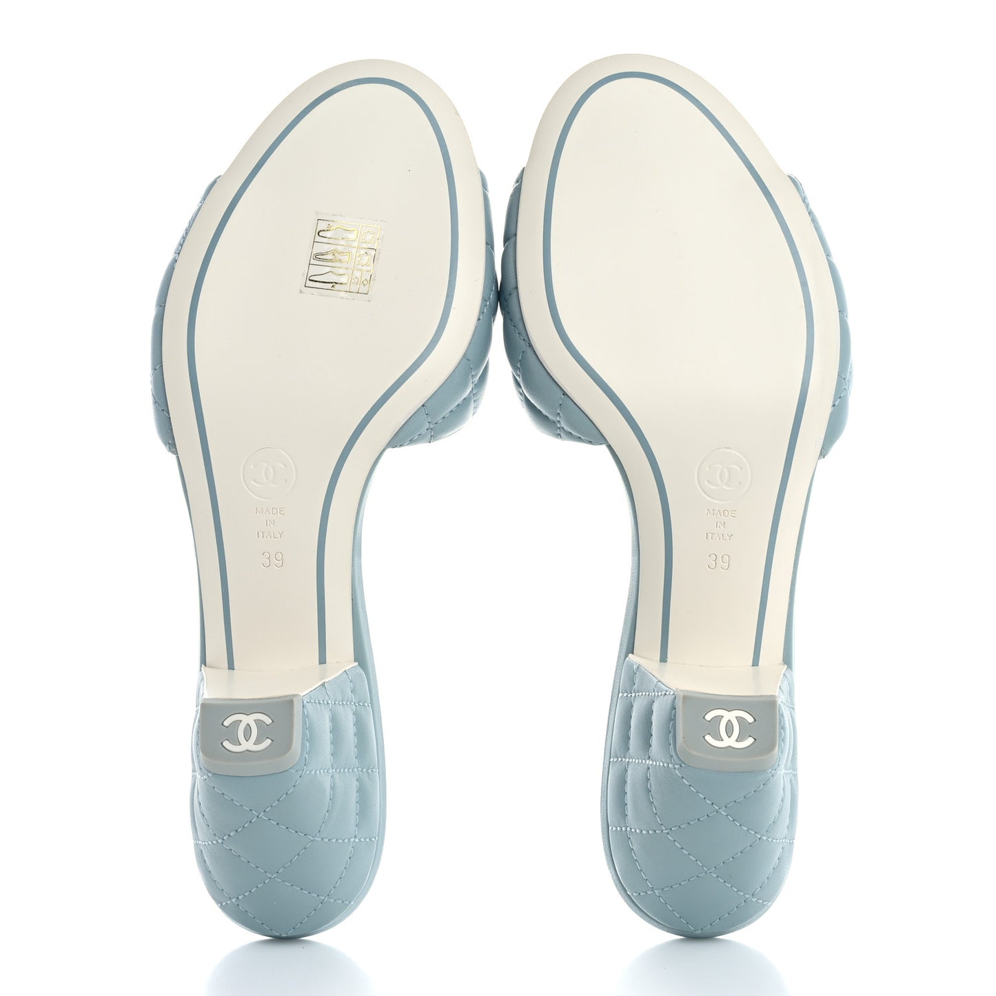 Lambskin Quilted Textured CC Mules 39 Light Blue