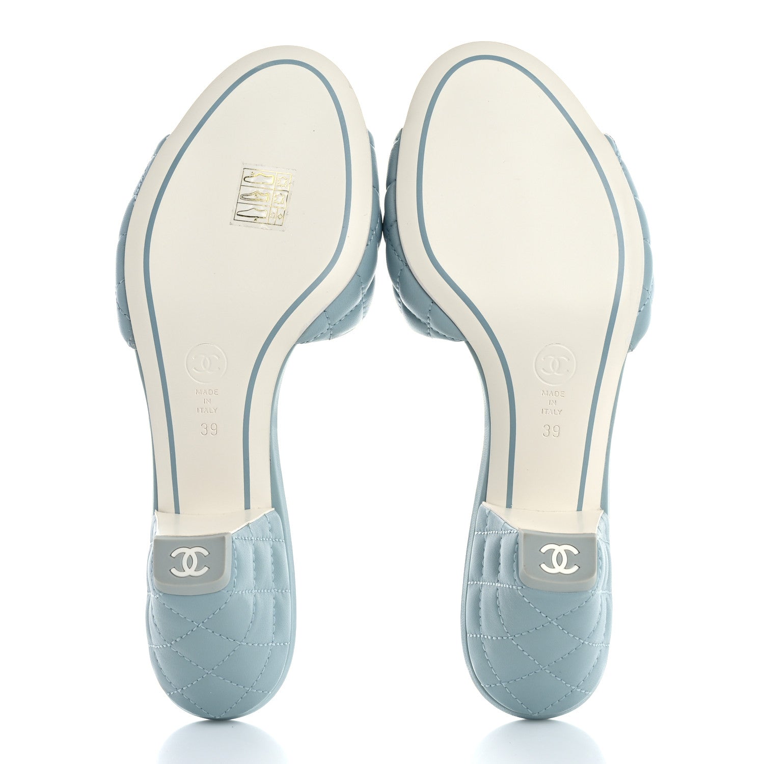 Chanel Lambskin Quilted Textured CC Mules 39 Light Blue 6 of 9