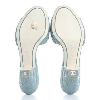 Chanel Lambskin Quilted Textured CC Mules 39 Light Blue 6 of 9