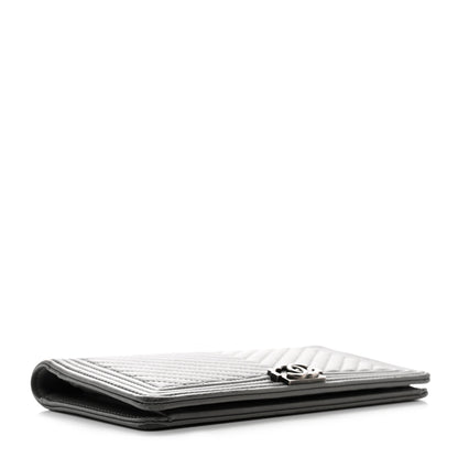 Chanel Calfskin Chevron Quilted Boy Yen Wallet Grey 4 of 11