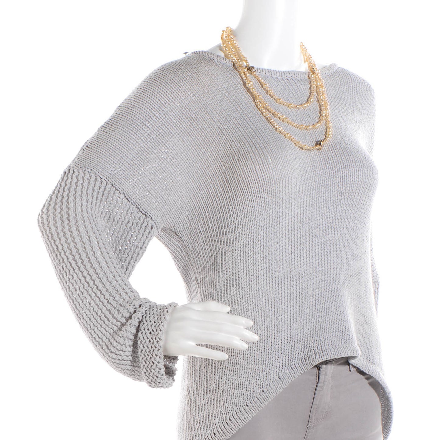 Irregular Pearl CC Triple Strand Necklace Light Gold