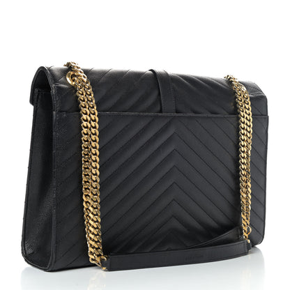 Saint Laurent Grain De Poudre Matelasse Chevron Large Monogram Satchel Black 2 of 6