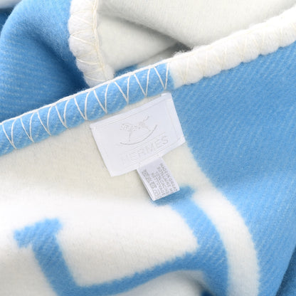 Hermes Wool Cashmere Avalon Baby Blanket Bleu Genievre White 4 of 4