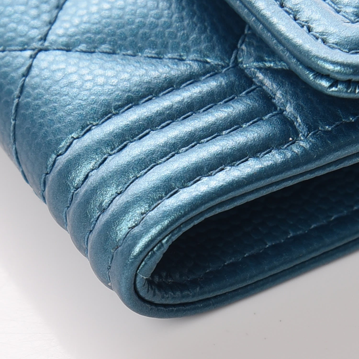 Chanel Metallic Caviar Quilted Boy Card Holder Wallet Turquoise 6 of 11