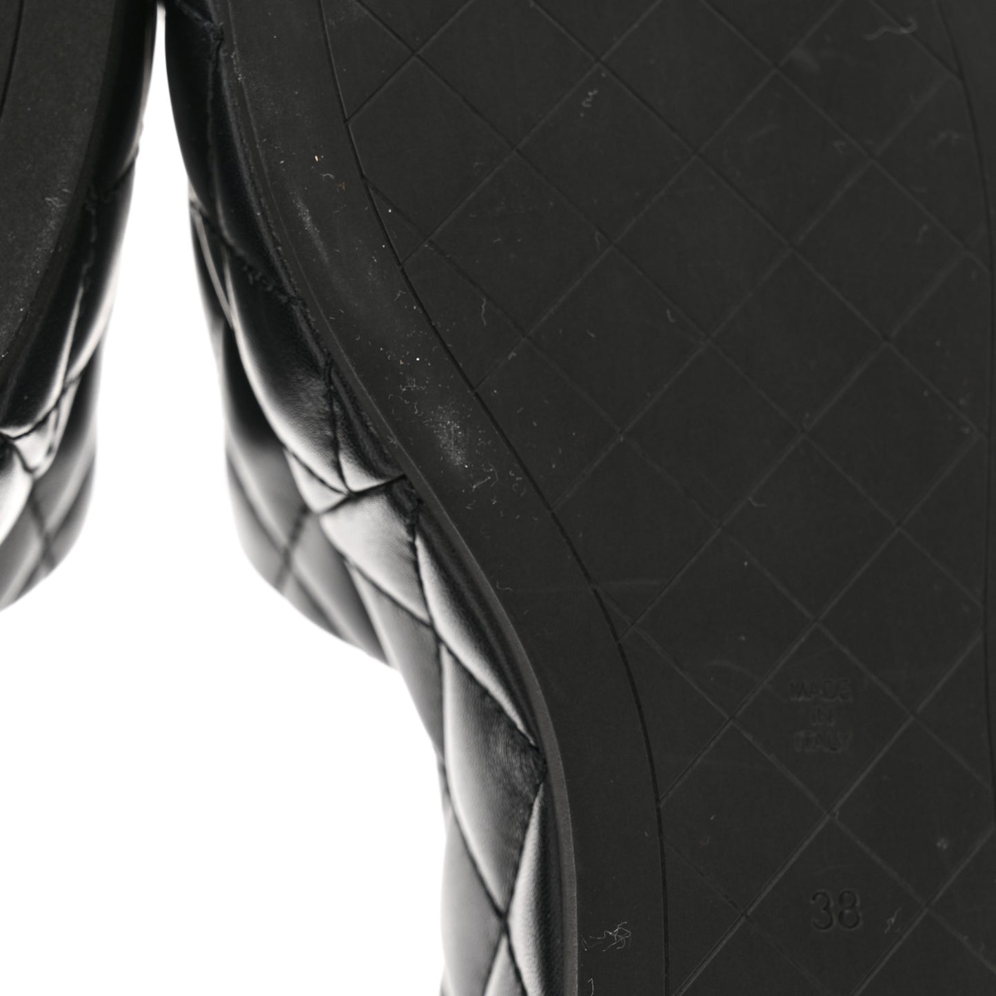 Lambskin Quilted Camelia CC Wedge Sandal Mules 38 Black