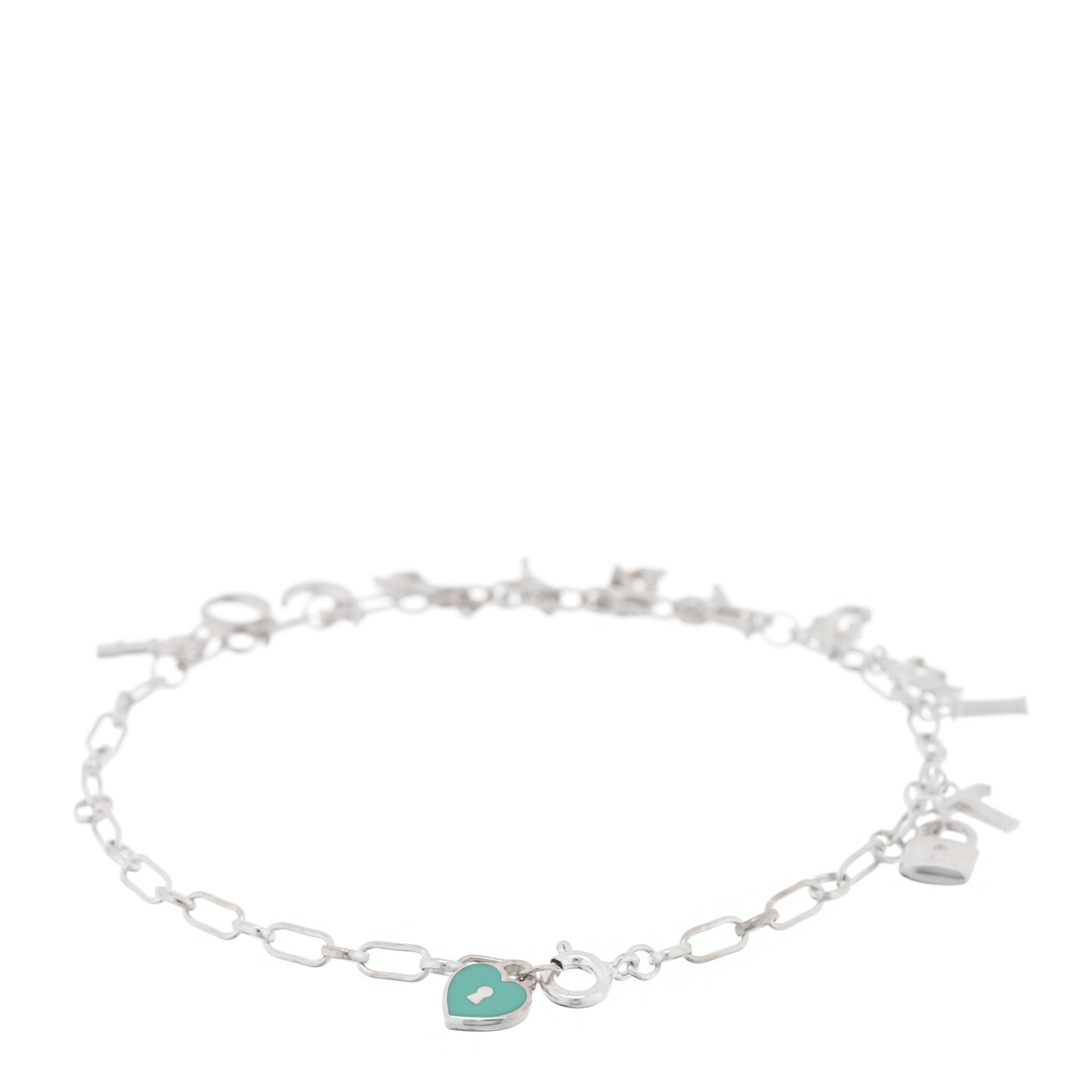 Sterling Silver Enamel Love Notes Logo Charm Bracelet Blue