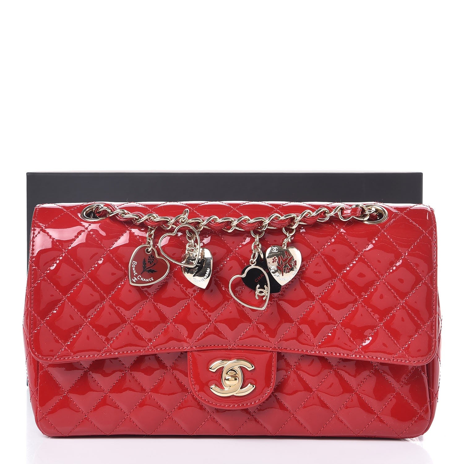 Chanel Patent Calfskin Quilted Valentine Charms Medium Single Flap Red 8 of 10