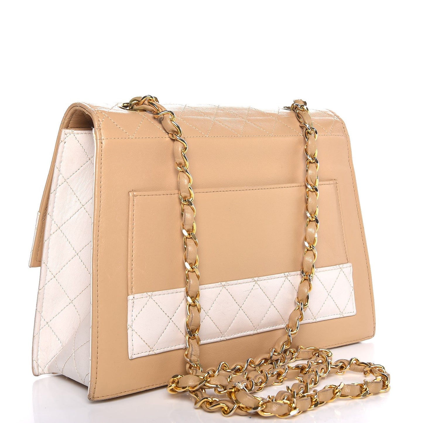 Lambskin Quilted Trapezoid Shoulder Flap Bag Beige White