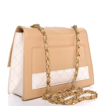 Chanel Lambskin Quilted Trapezoid Shoulder Flap Bag Beige White 3 of 13