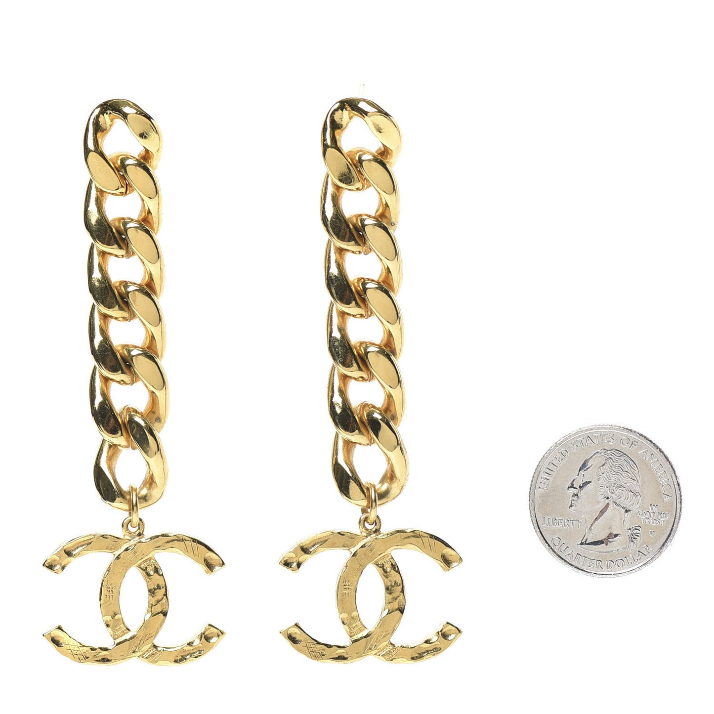 Metal CC Pick Drop Earrings Gold