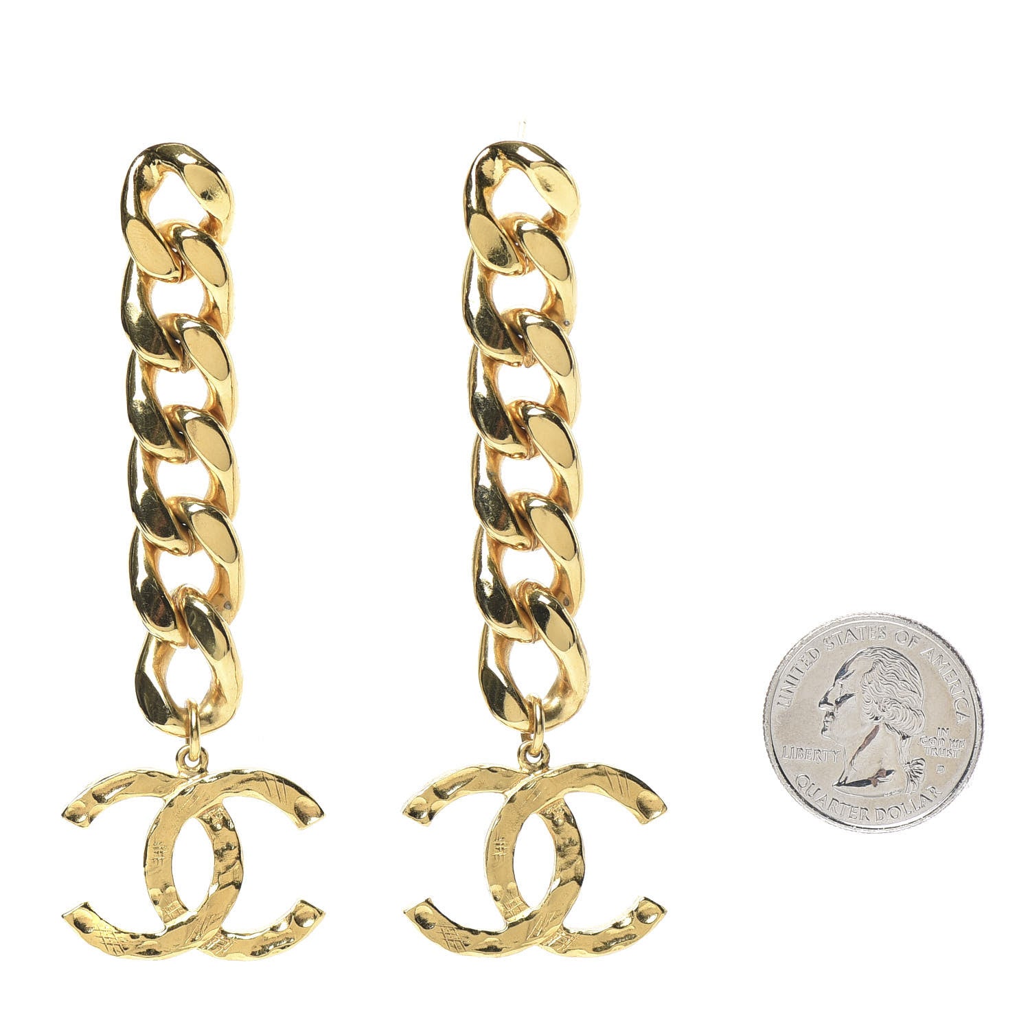 Chanel Metal CC Pick Drop Earrings Gold 2 of 5
