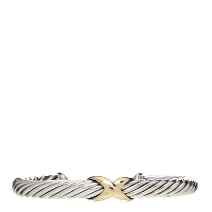 David Yurman Sterling Silver 14K Yellow Gold 7mm X Station Cable Bracelet 1 of 4