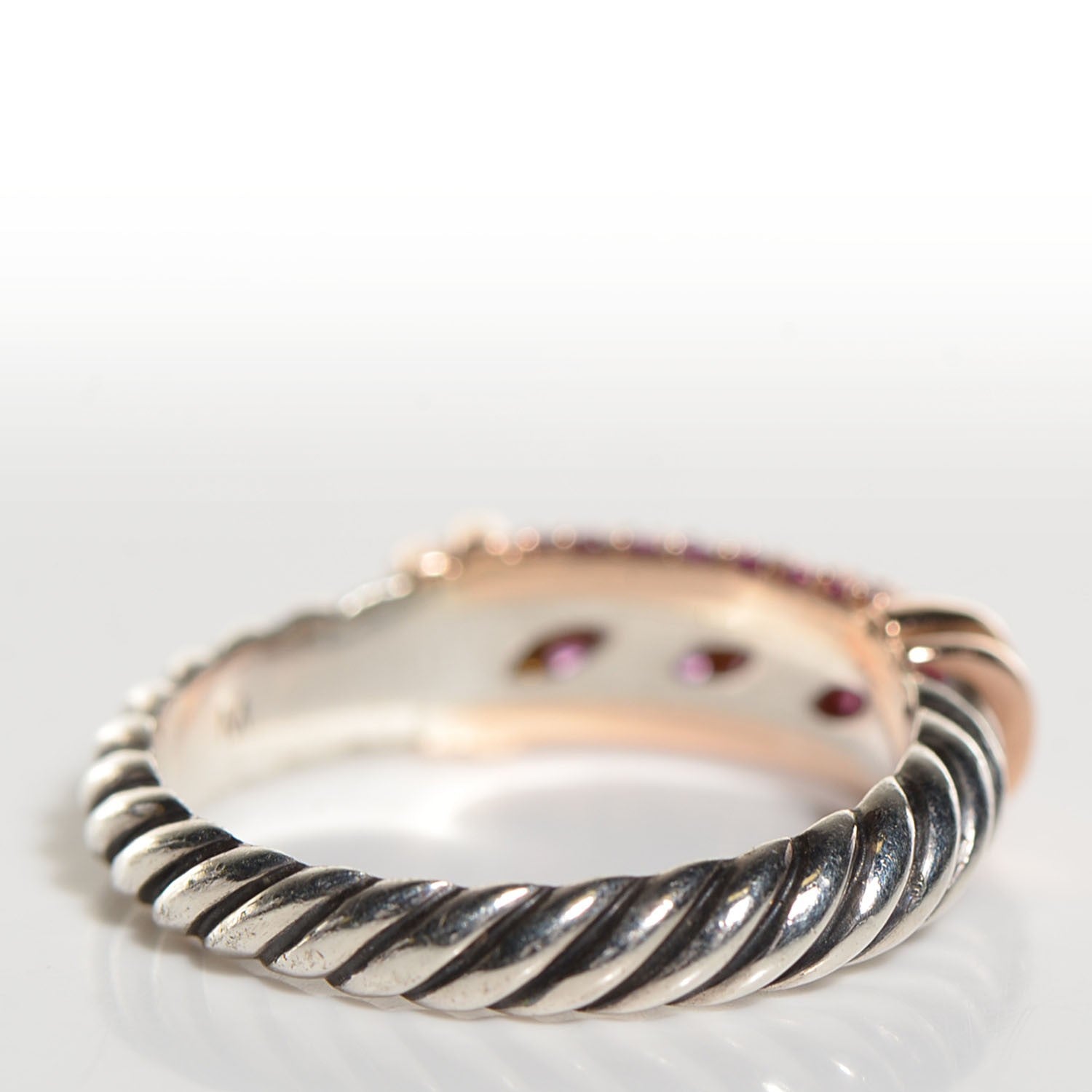 David Yurman Sterling Silver 18K Rose Gold Pink Sapphire Cable Candy Metro Ring 7.25 3 of 5