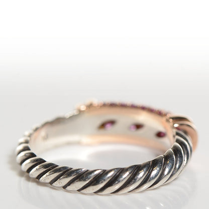 David Yurman Sterling Silver 18K Rose Gold Pink Sapphire Cable Candy Metro Ring 7.25 3 of 5