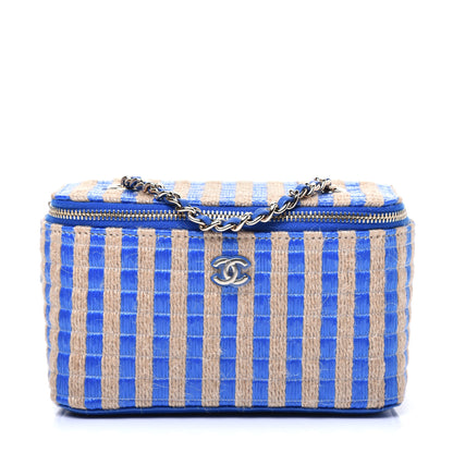 Chanel Raffia Jute Striped Small Vanity Case With Chain Blue Beige 1 of 10