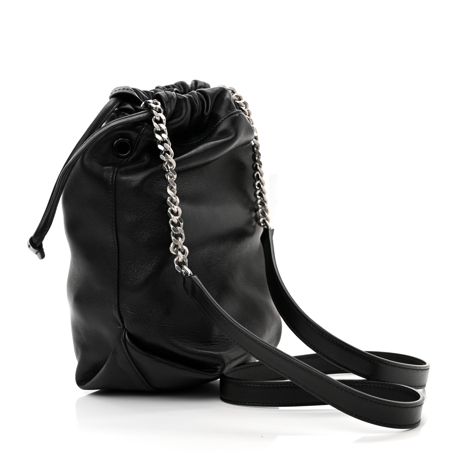 Saint Laurent Lambskin Teddy Drawstring Bag Black 4 of 10