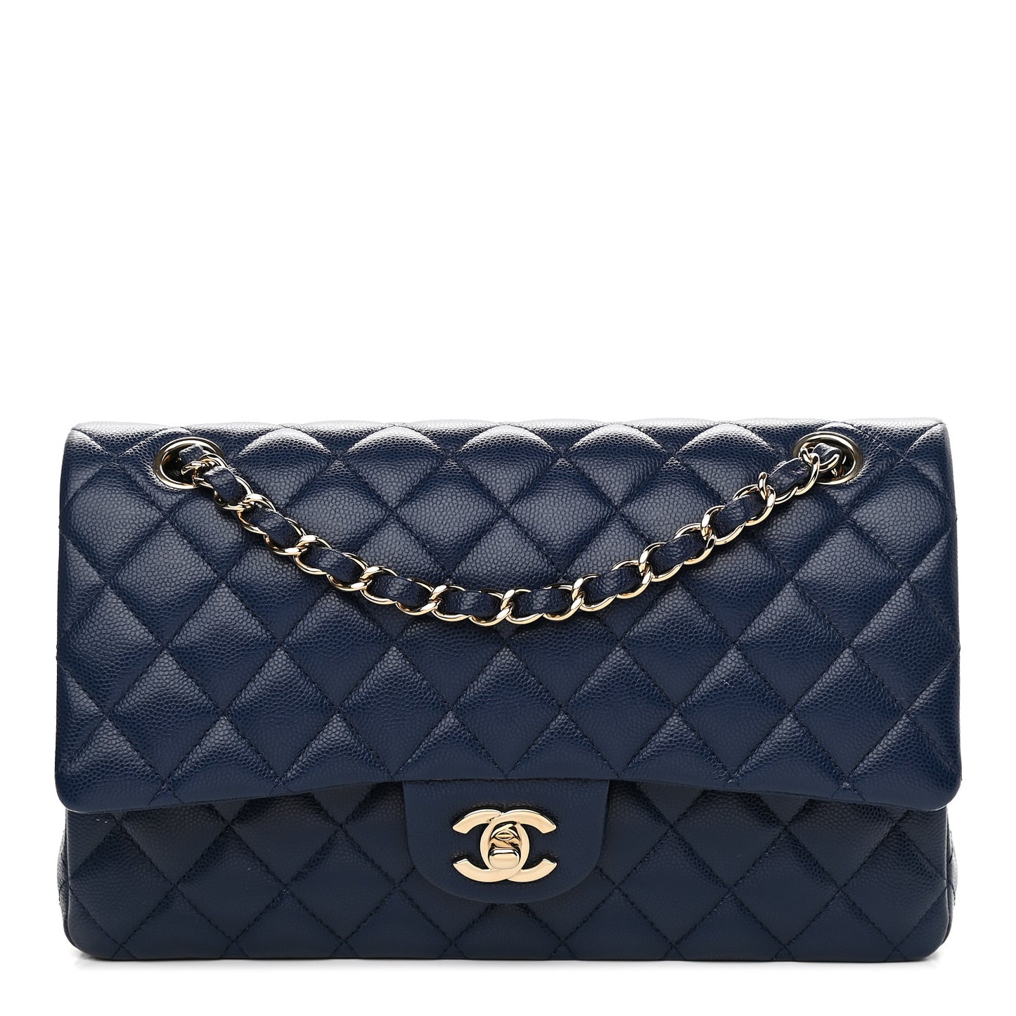 Caviar Quilted Medium Double Flap Navy