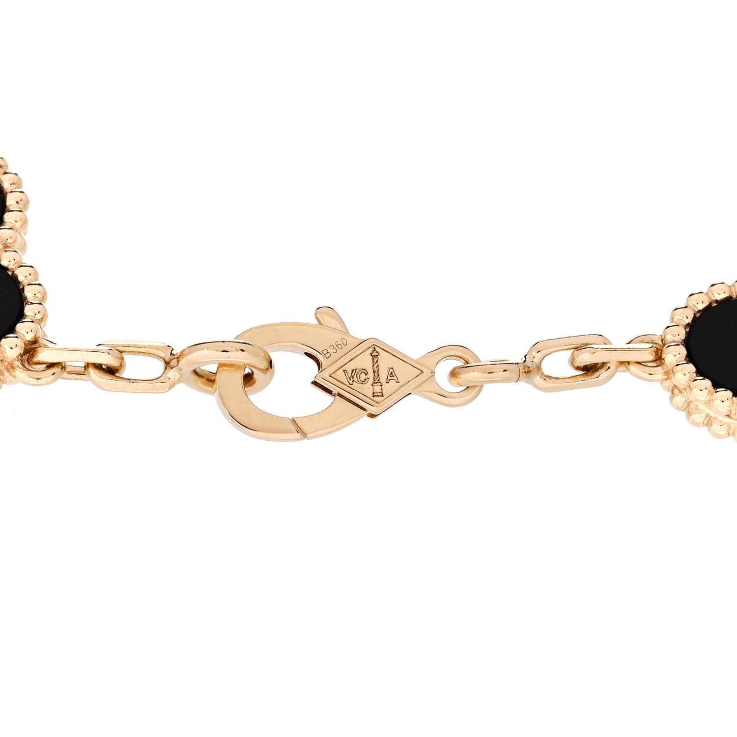 Van Cleef & Arpels 18K Yellow Gold Black Onyx 5 Motifs Vintage Alhambra Bracelet 3 of 5