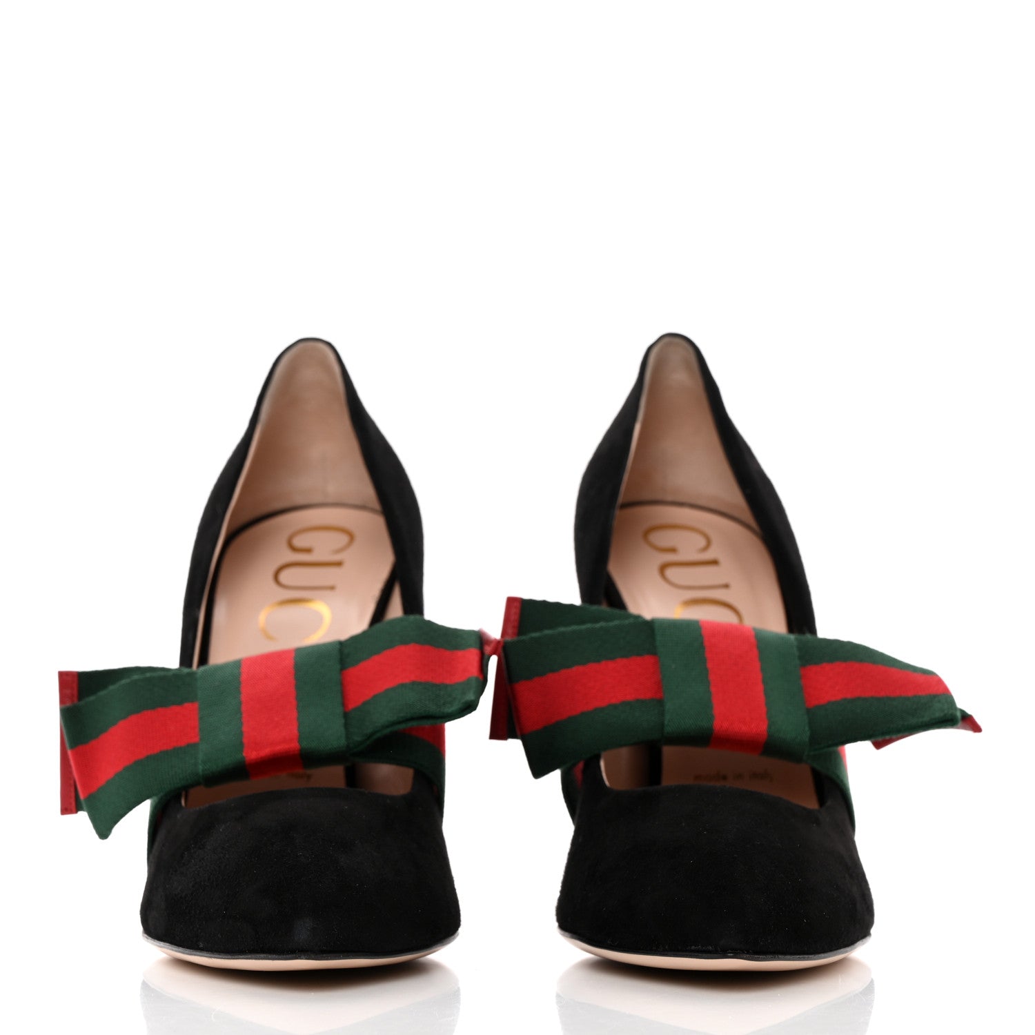 Gucci Kid Scamosciato Removable Web Bow High Heel Pumps 39.5 Black 2 of 19