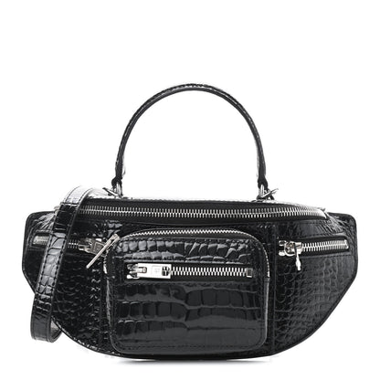 Alexander Wang Crocodile Embossed Patent Mini Top Handle Attica Belt Bag Black 1 of 8