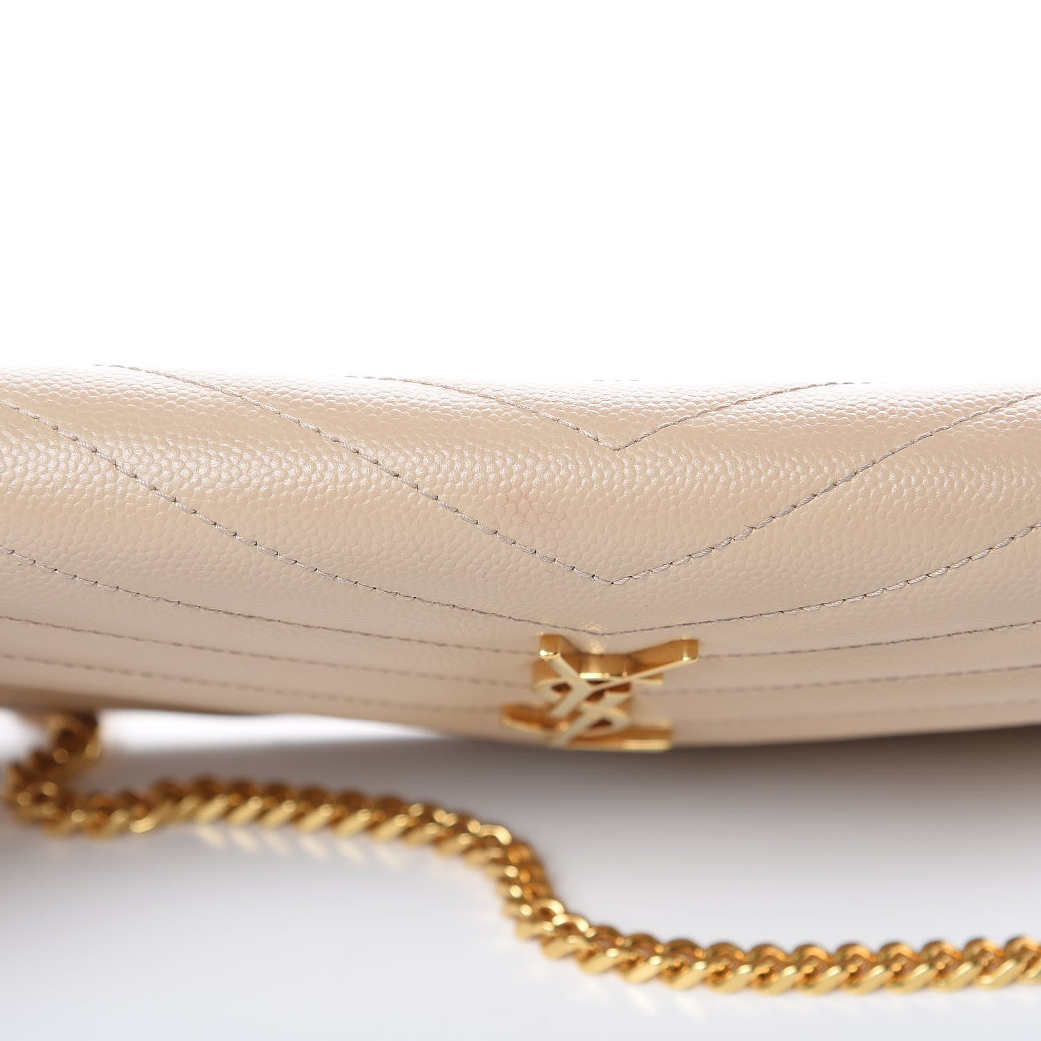 Saint Laurent Grain De Poudre Matelasse Chevron Monogram Envelope Chain Wallet Nude Powder 13 of 13