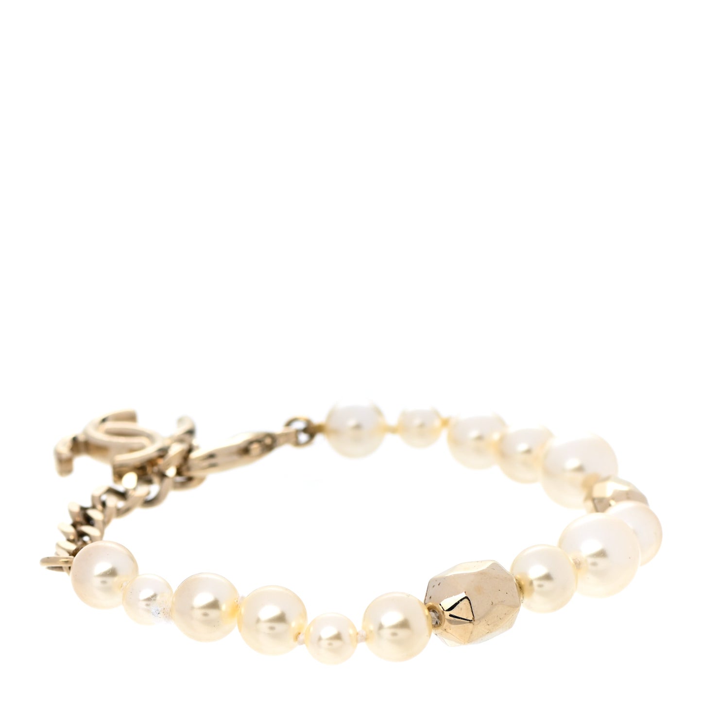 Pearl Bead CC Bracelet Gold