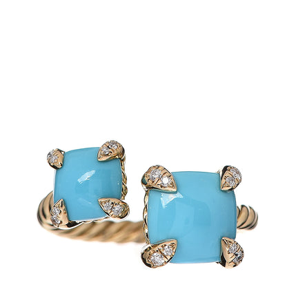 David Yurman 18K Yellow Gold Diamond Turquoise Chatelaine Bypass Ring 50 5.5 1 of 4