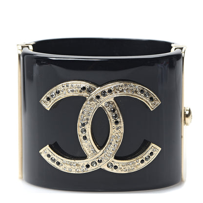 Chanel Resin Crystal CC Cuff Black Gold 1 of 5