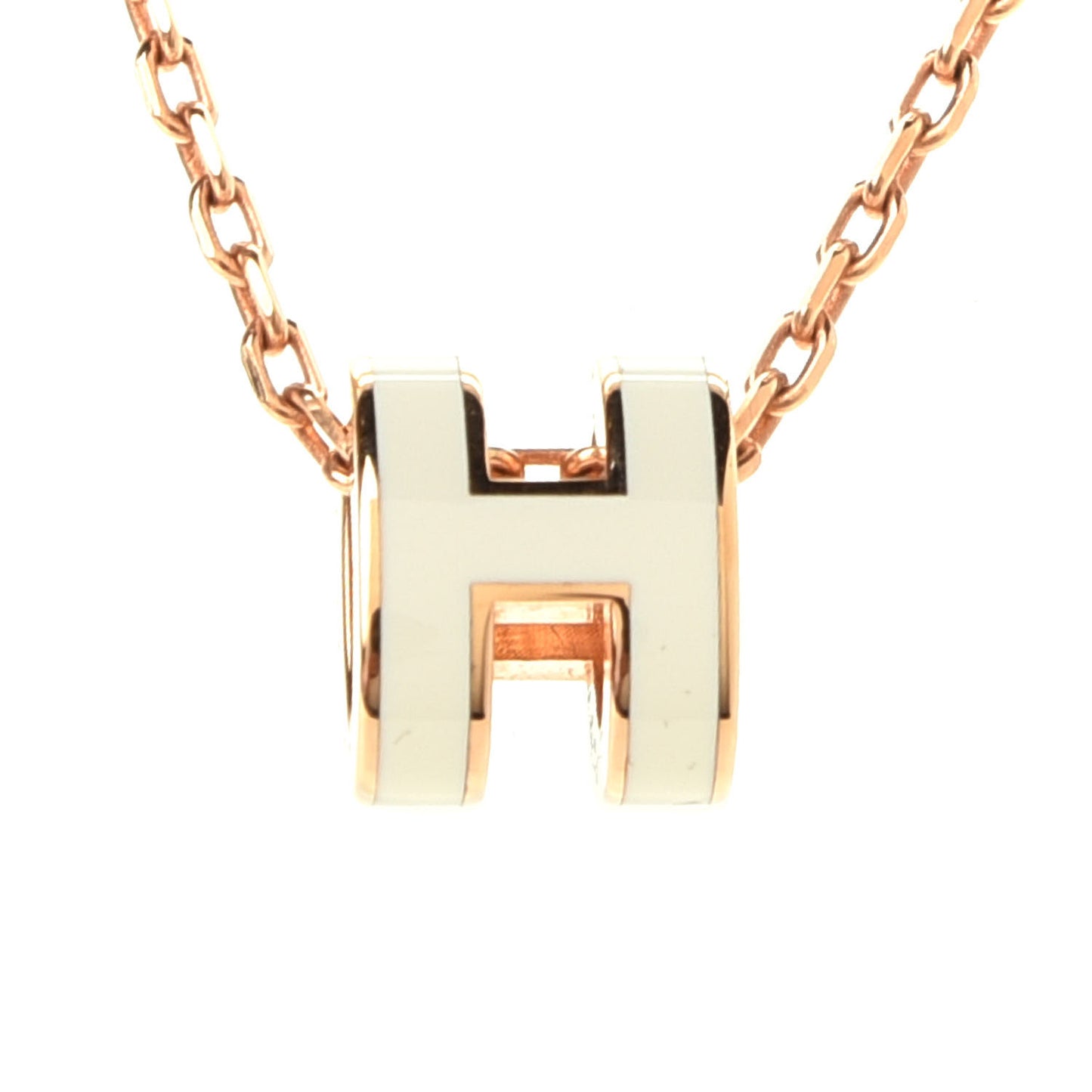 Lacquered Rose Gold Mini Pop H Pendant Necklace White