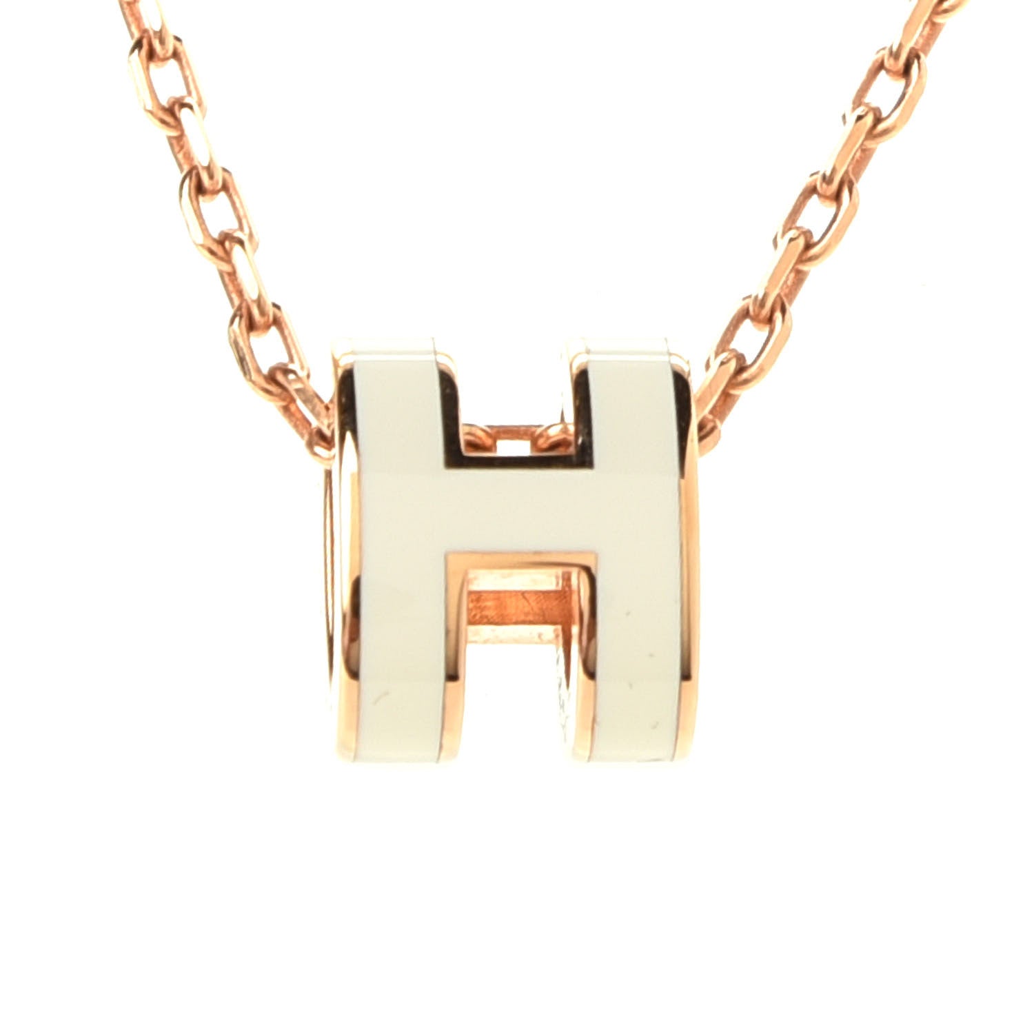 Hermes Lacquered Rose Gold Mini Pop H Pendant Necklace White 2 of 3
